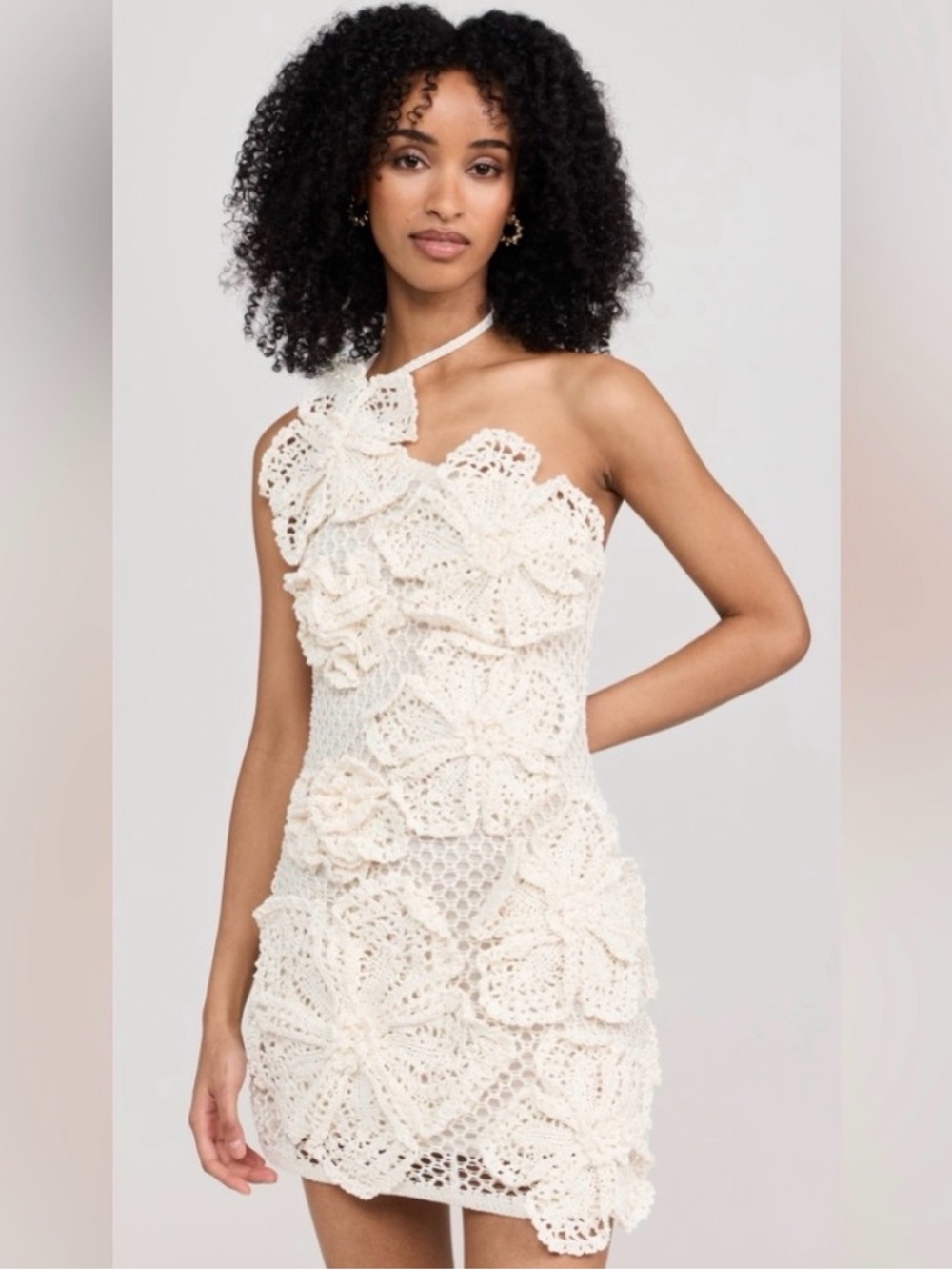 cult gaia Cream One-Shoulder Crochet Mini Dress